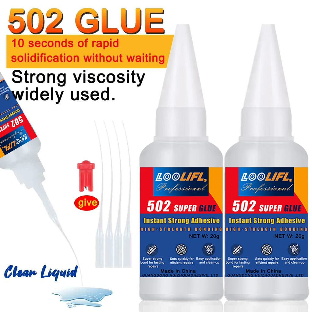 Loolifl,502, Super Glue, Instant Adhesive, Universal Glue, Suitable for Metal, Ceramics, Wood, Glass (Comes with Glue Remover)