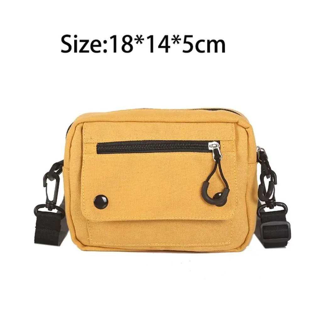 Korean Pure Color Canvas Shoulder Bag Zipper Canvas Mobile Phone Bag Multifunctional Casual Tote Handbag Women Men