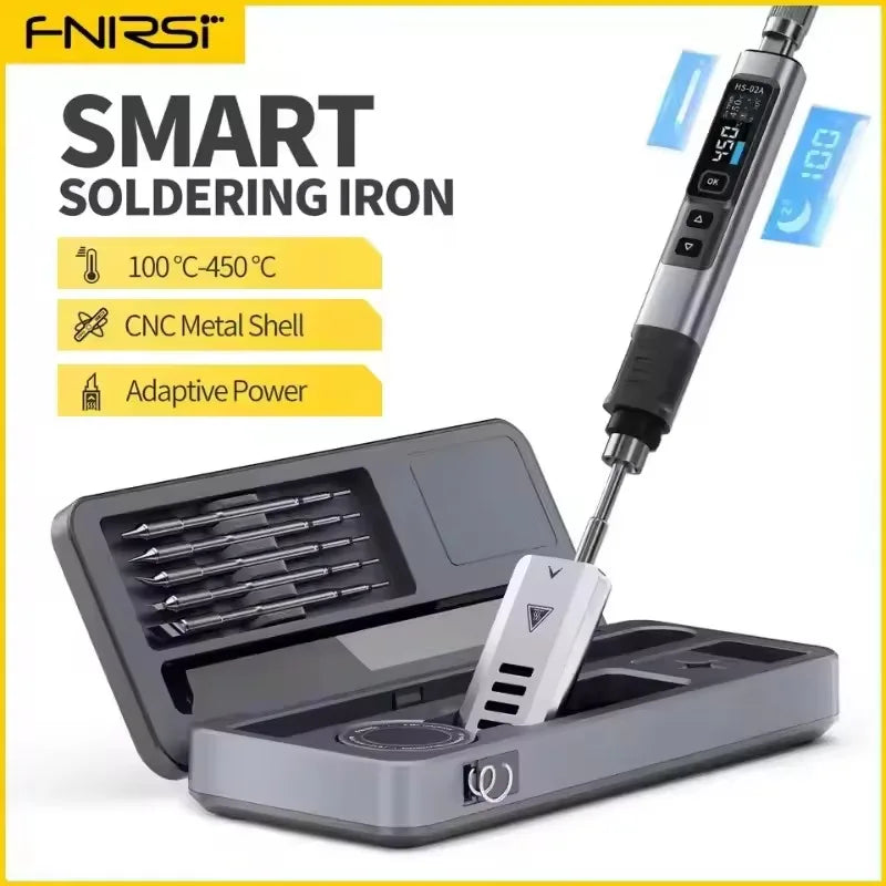 FNIRSI HS-02 Adjustable Temperature Soldering Iron DC 20V 100-450℃ Welding Solder Rework Station PD 100W Portable Repair Tool