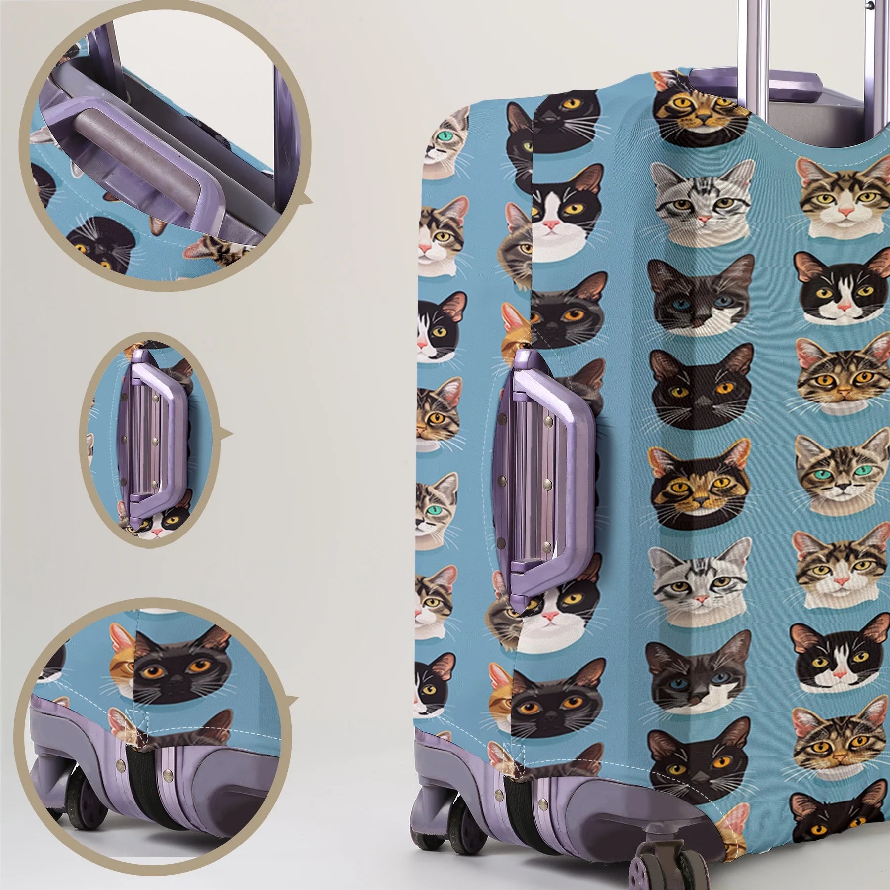 Cat avatar full print pattern luggage protection cover, suitable for 18-32 inch luggage covers, luggage handle gloves, travel ac