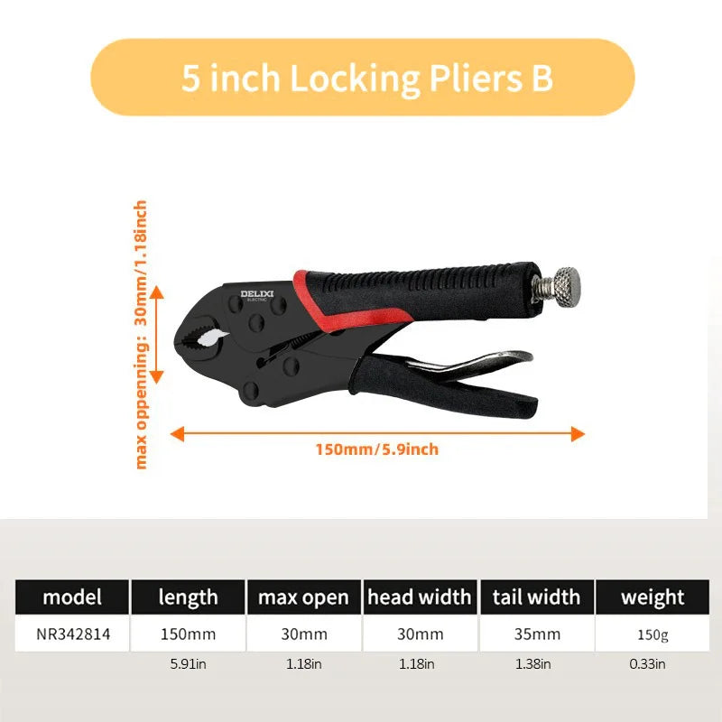 DELIXI ELECTRIC Locking Pliers，Carbon Steel Pliers High Torque Fixed Clamping Hand Tools ，Adjustable Position Welding Tools