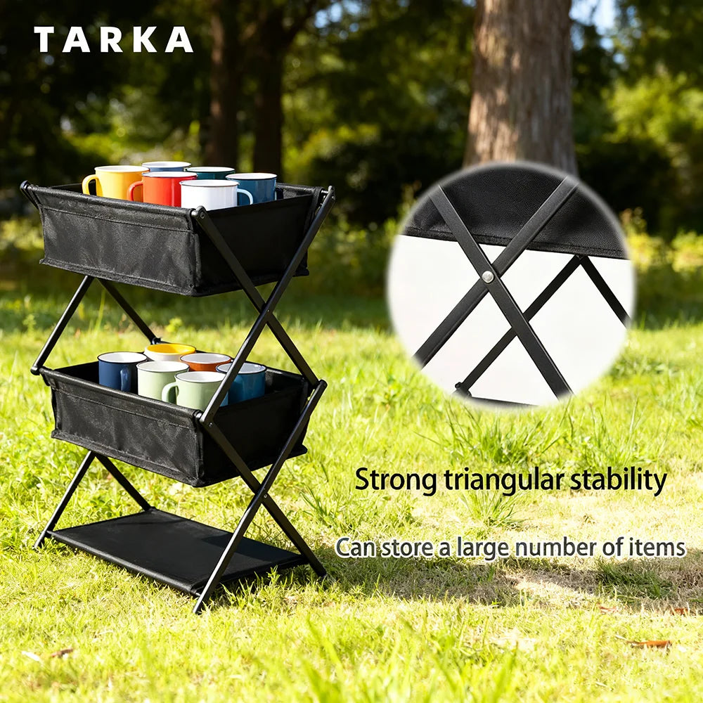 TARKA Camping New Storage Rack Three-Layer Shelf Folding Storage Rack For Outdoor Barbecue Storage Rack Multifunctional Shelf