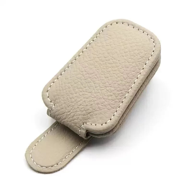 Sunglasses holders are compatible with car sunshades. They feature magnetic leather sunglasses clips and B-type clips.