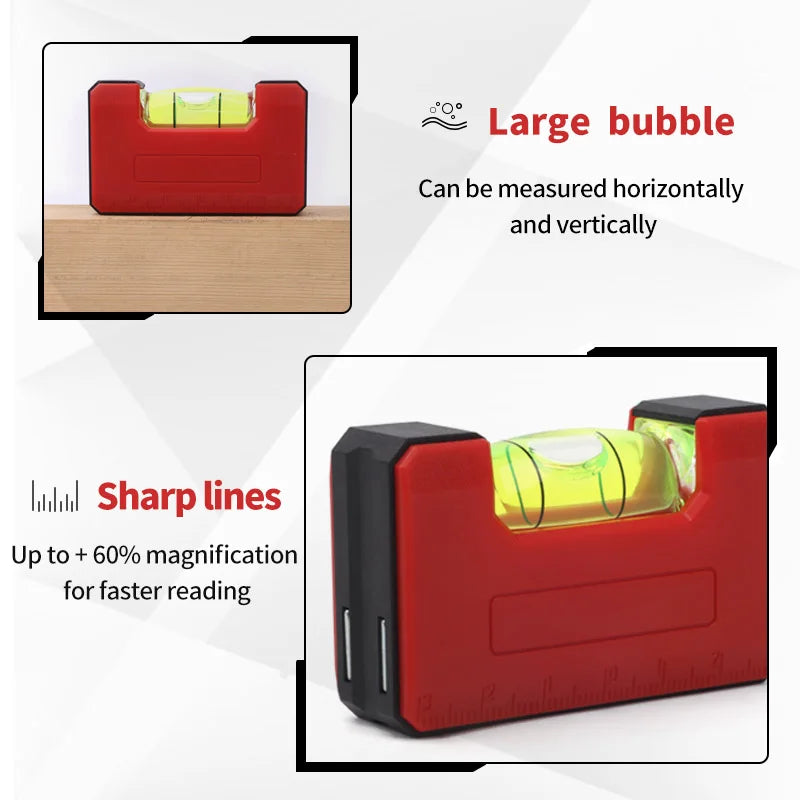 Mini Pocket Level Magnetic Horizontal Vertical Spirit Leveler Tool Woodworking Portable Mini Bubbles Ruler Length 65mm