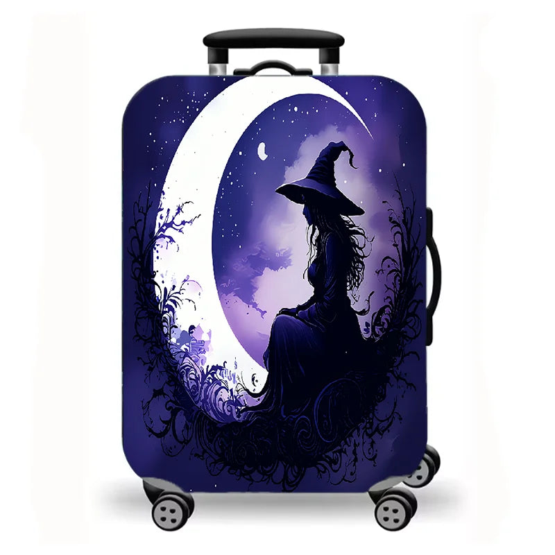 Luggage Cover, Halloween Pumpkin Witch Castle Print Stretch Suitcase Protector, Washable Anti-Scratch Travel Baggage Cover