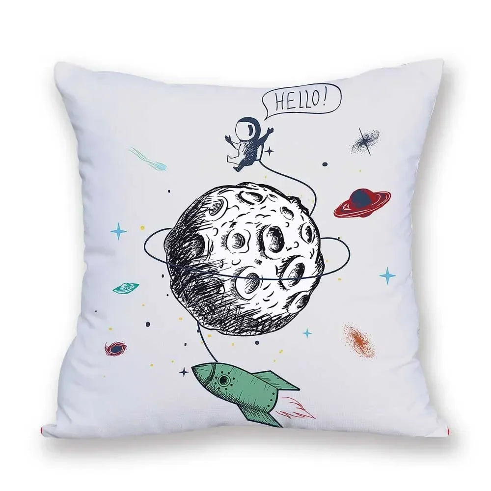 Cosmic pattern of the Sun, planets Double-sided Printed pillow cover Short plush Suitable living rooms sofas throw cushion cover