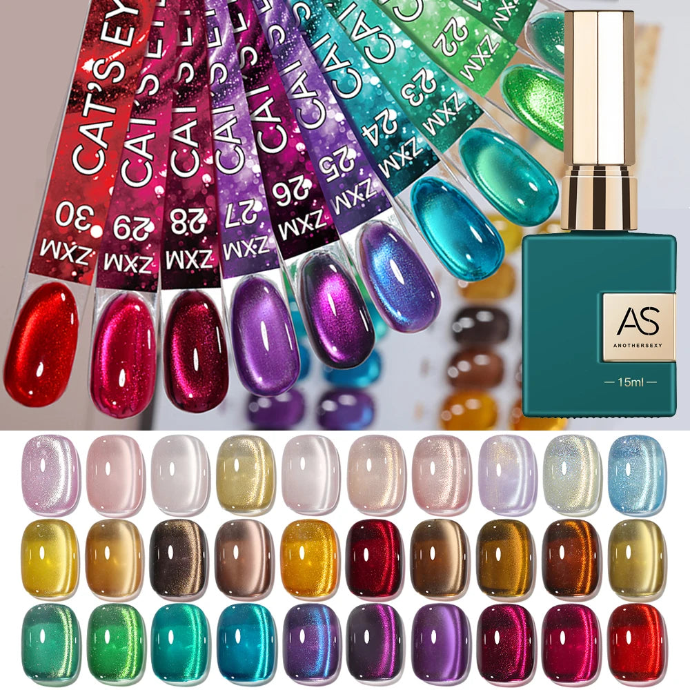 AS 30 Color Star River Cat Eye Gel Nails Polish 1pcs 15ml Magnetic Gel Glass Beads Semi Permanent Soak Off UV Nail Varnish Gel