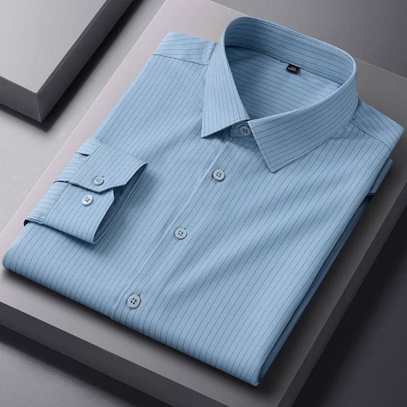 New Anti-Wrinkle Men Shirts Long Sleeves Dress Shirts For Men Slim Fit Camisa Social Business Blouse Plaid Striped Office Shirt