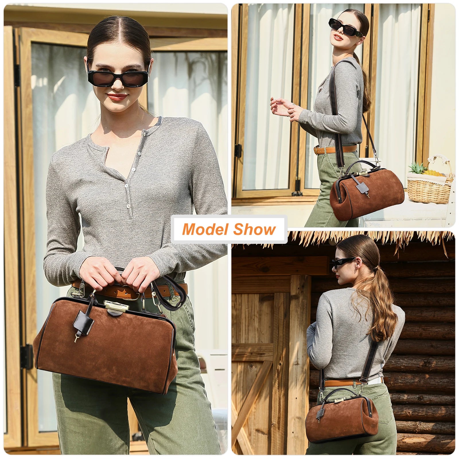 CONTACT'S Genuine Suede Leather Shoulder Bag for Women Real Suede Tote Bag Handbag Crossbody Bag Office Ladies Doctor Bag Female
