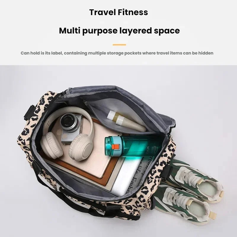 Fashion Leopard Print Travel Bag  Large Capacity Multiple Pockets Sports and Fitness Bag Travel Bag Storage Bag Etc