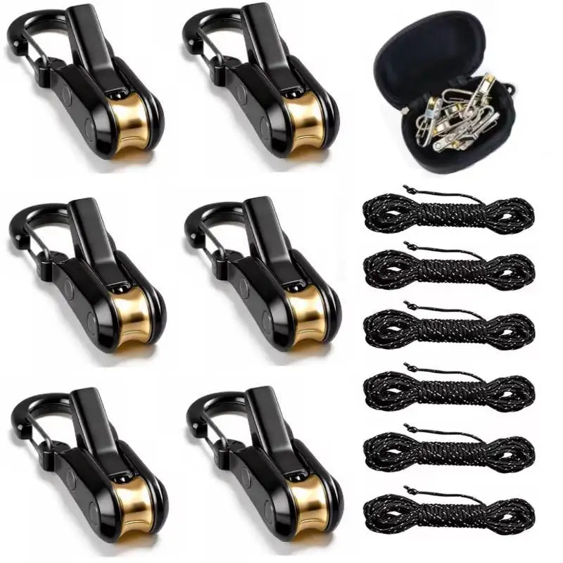 Roller Hook Rope Tensioning Tool with Roller Hook & Safety Buckle, Fits 4-6mm Diameter Rope, Camping Tent Ropes Securing Tool