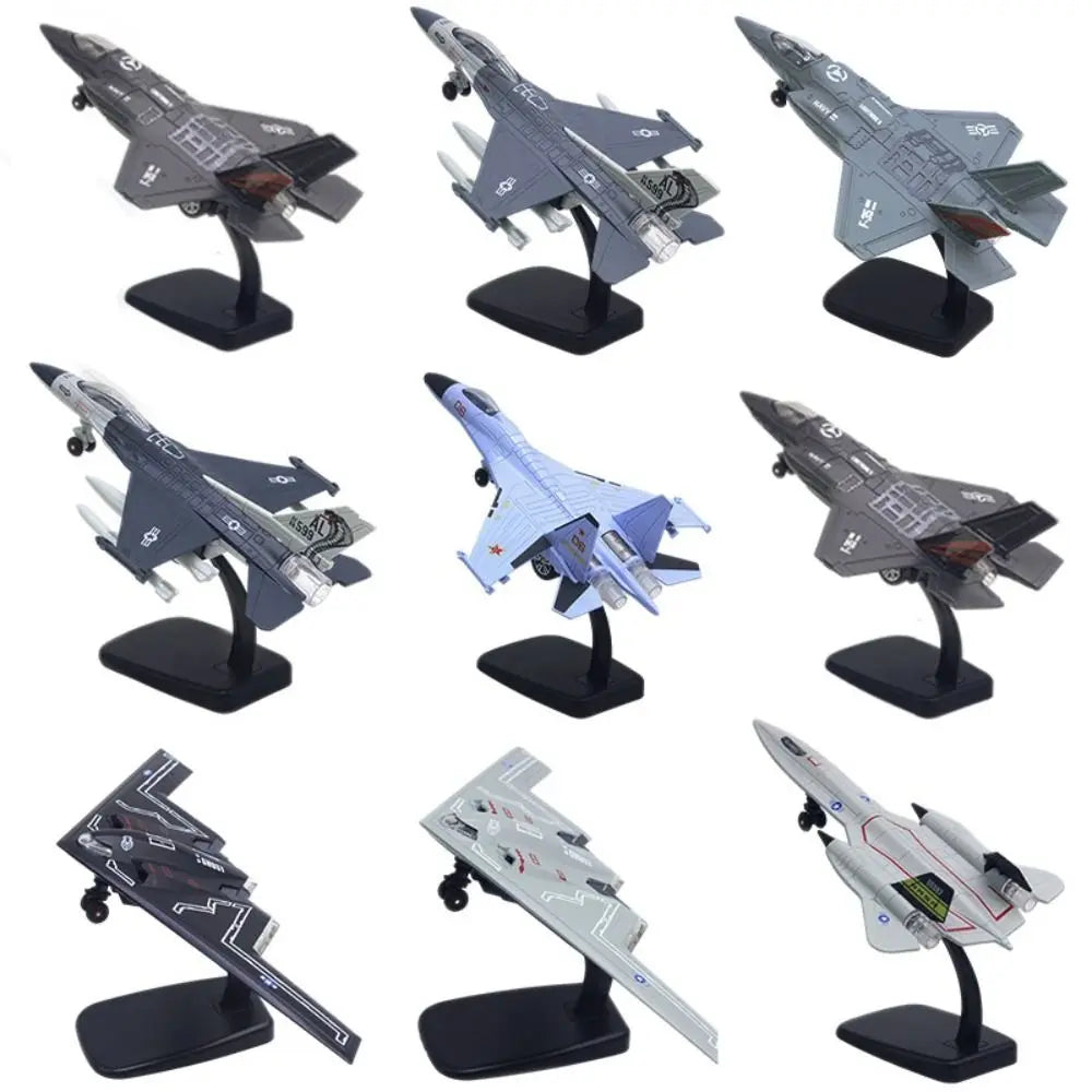 Diecast Fighter Aircraft Toy with Light Sound Pullback & Go Aviao Plane Model Collection F16 F22 F35 Jet Plane Toy Kids Toy