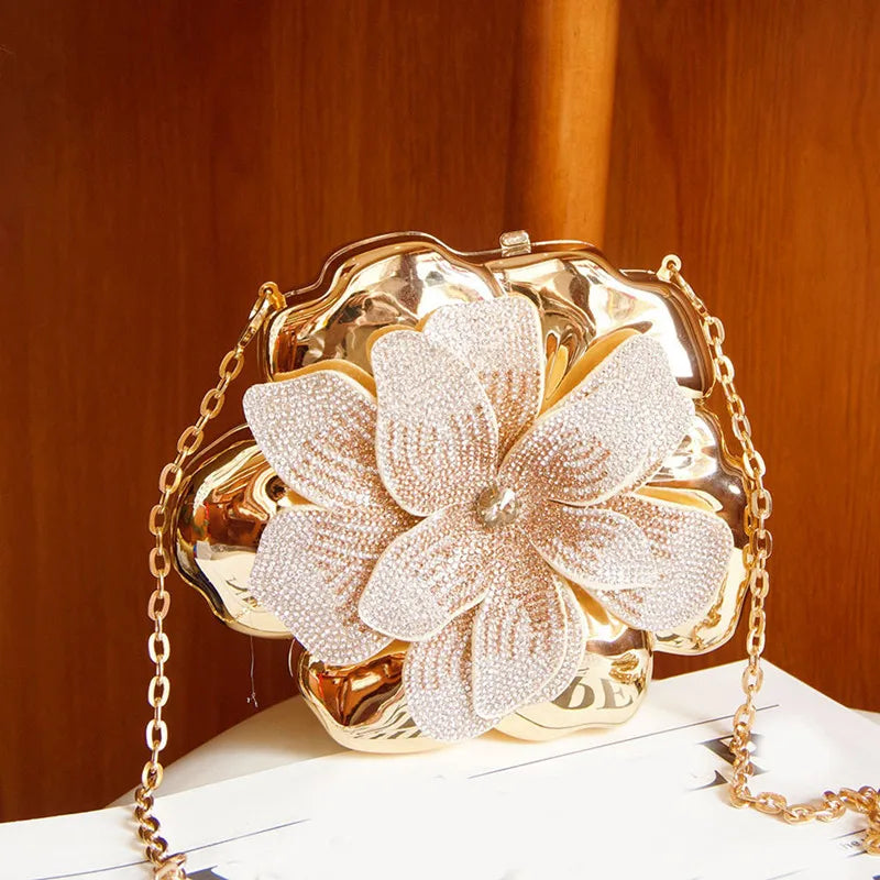 2026 High Sense Luxury 3D Diamond Flowers Women's Acrylic Evening Bag Fashion Shiny Rhinestone Handbag Dress Crossbody Bag