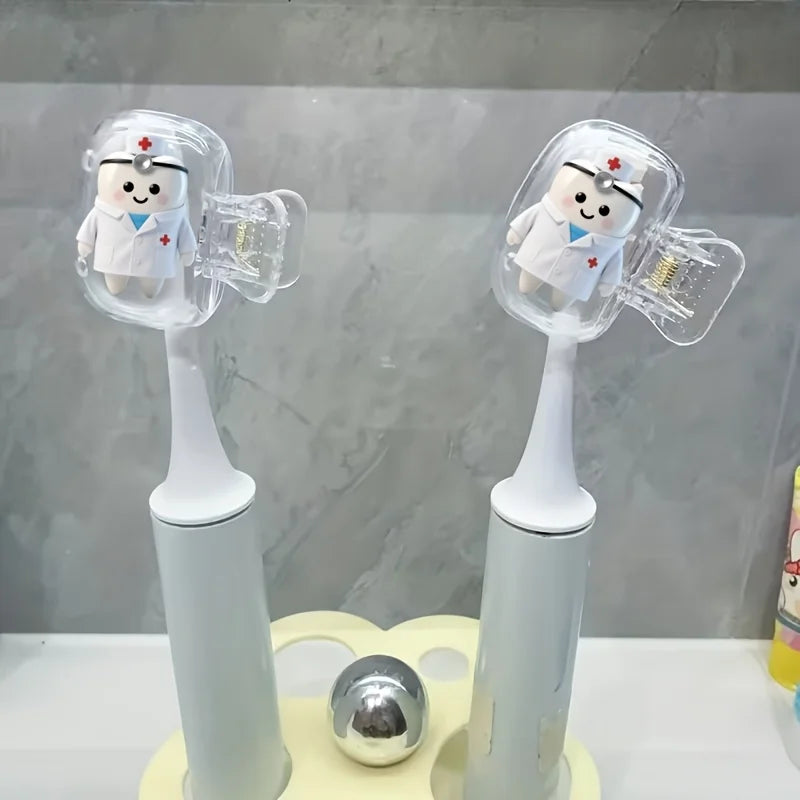 2pcs Cute Dentist-Themed Portable Toothbrush Head Covers Storage Boxes Toothbrush Protective Caps Party Holiday Gift For Friends
