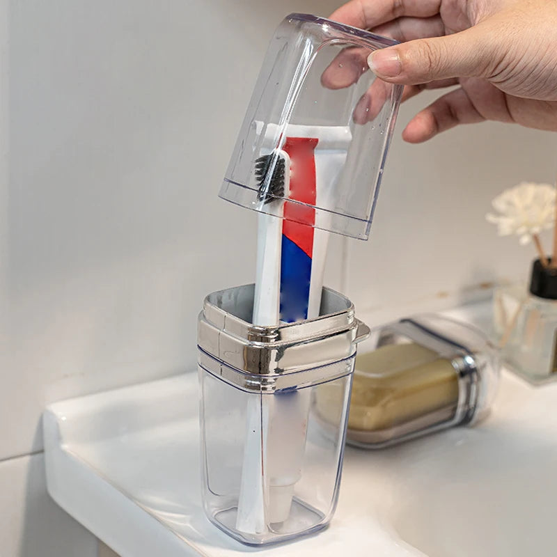 2pcs/Set Portable Soap Holder Toothbrush Case Durable Plastic Travel Essentials Toiletry Set Easy-Clean Gym Bathroom Accessories