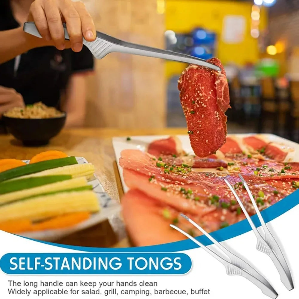 Stainless Steel BBQ Tongs Non-slip Cooking Utensils Easy To Clean Reusable Tongs Suitable for Serving Food Camping BBQ Buffet