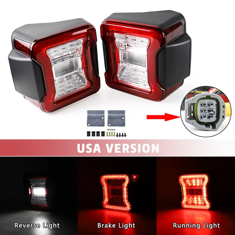 2x For Jeep Wrangler JK 2007-2017 LED Tail Lights Reverse Brake Running Lamp Rear DRL