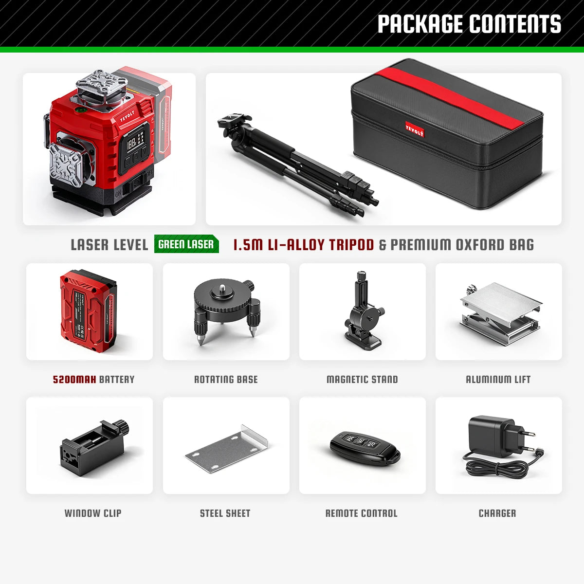 YEVOLT Laser Level 360 Self Leveling with Tripod 4D Lazer Level 4x360° Cross Line Laser for Construction Project Renovation Tool