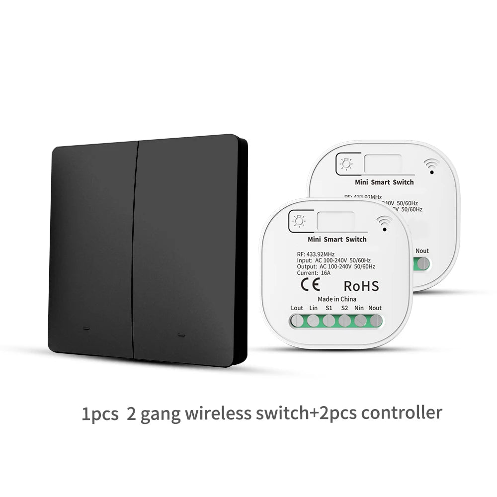 RF433 Self-Powered Wireless Light Switch, Kinetic No Battery,16A Relay, Retrofitting Easy Installation for Home Garage Garden