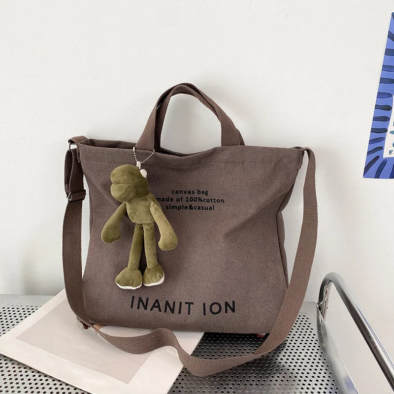 Washed canvas thickened handbag, large capacity trendy unisex crossbody bag, urban artistic student handbag and crossbody bag