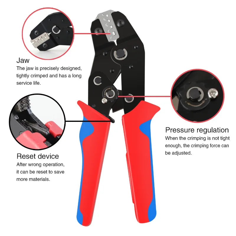 SN58B Dupont Molex JST TE Terminals & EPC PCIE SATA Pins Crimping Plier 0.25-1.5MM2 Automatic Ratcheting Crimper Tool