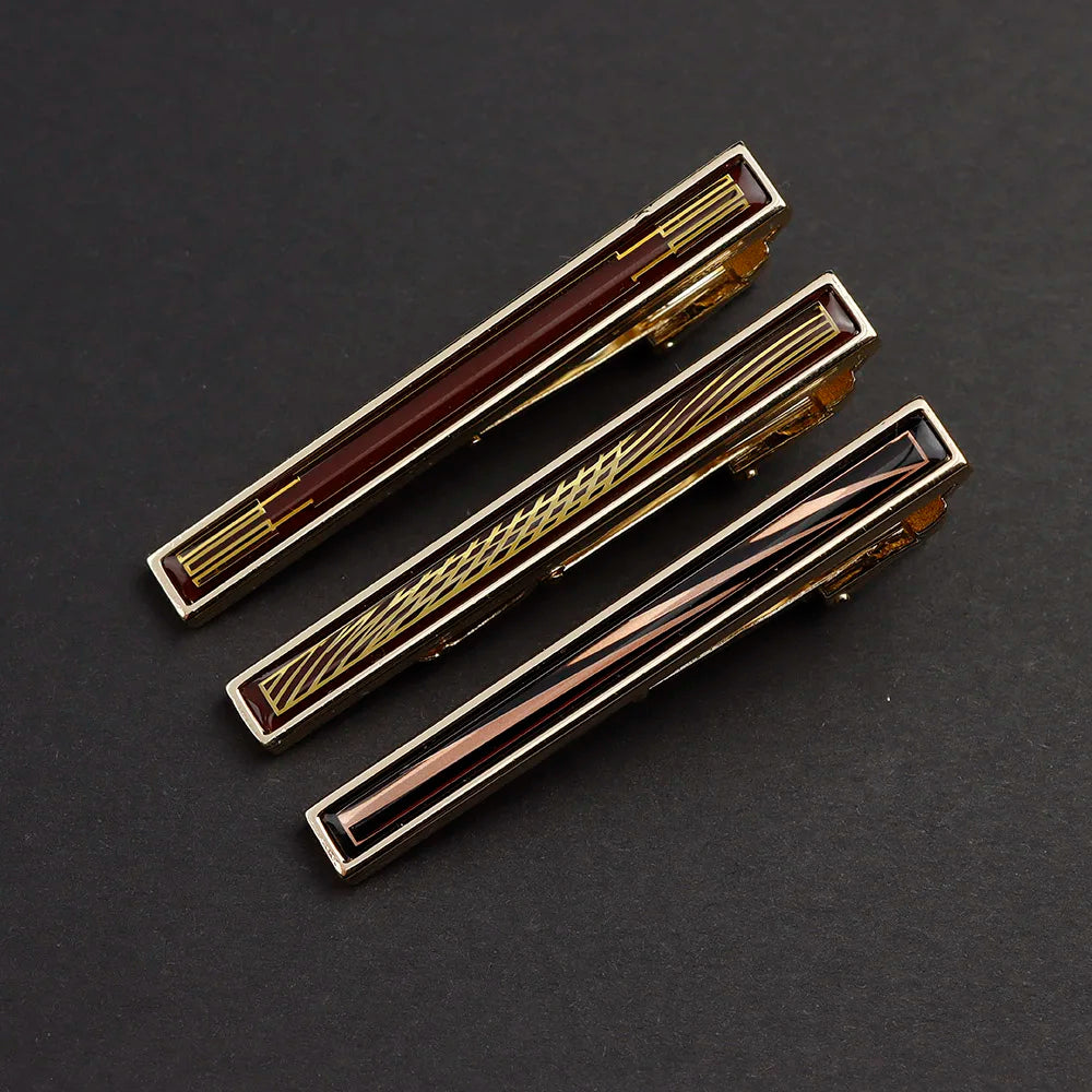 New High Quanlity Classic Golden Sliver 6cm Designer Metal Tie Clips Set Necktie Pin For Men Business Banquet Accessories Gift