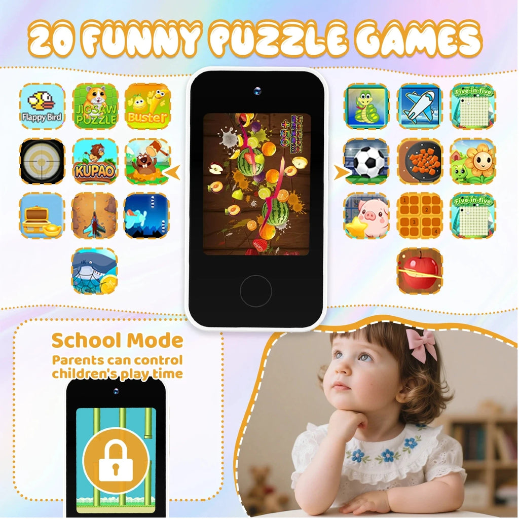 Mini Kids Smart Phone Dual Camera HD 1080P Touchscreen Player Digital Camera Educational Toys for Girls and Boys Birthday Gifts