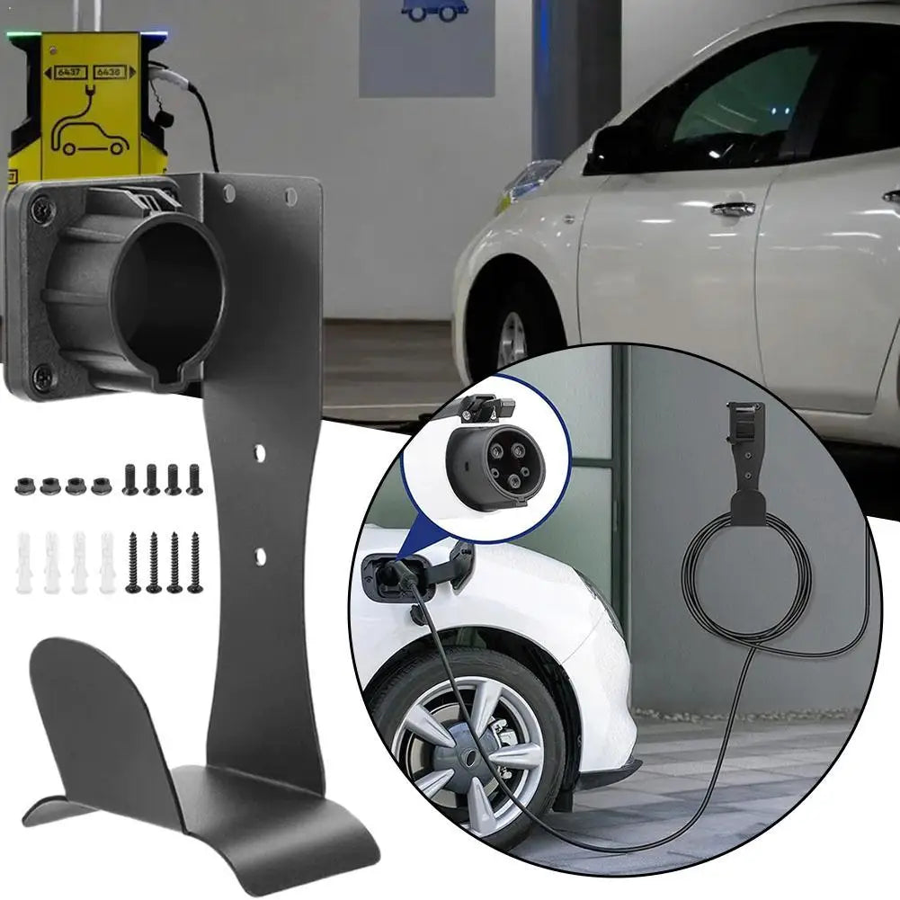 Charger Holder Wall Mount Stainless Steel Electric Vehicle Charging Cable Organizer With Connector Base U-Hook Duty Cord Dock