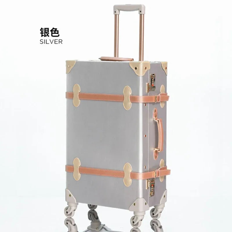20 "22" 24 "26  Retro Travel Suitcase PU Leather Luggage Set With Wheels Rolling Trolley Case Pink Big Capacity Portable Valise