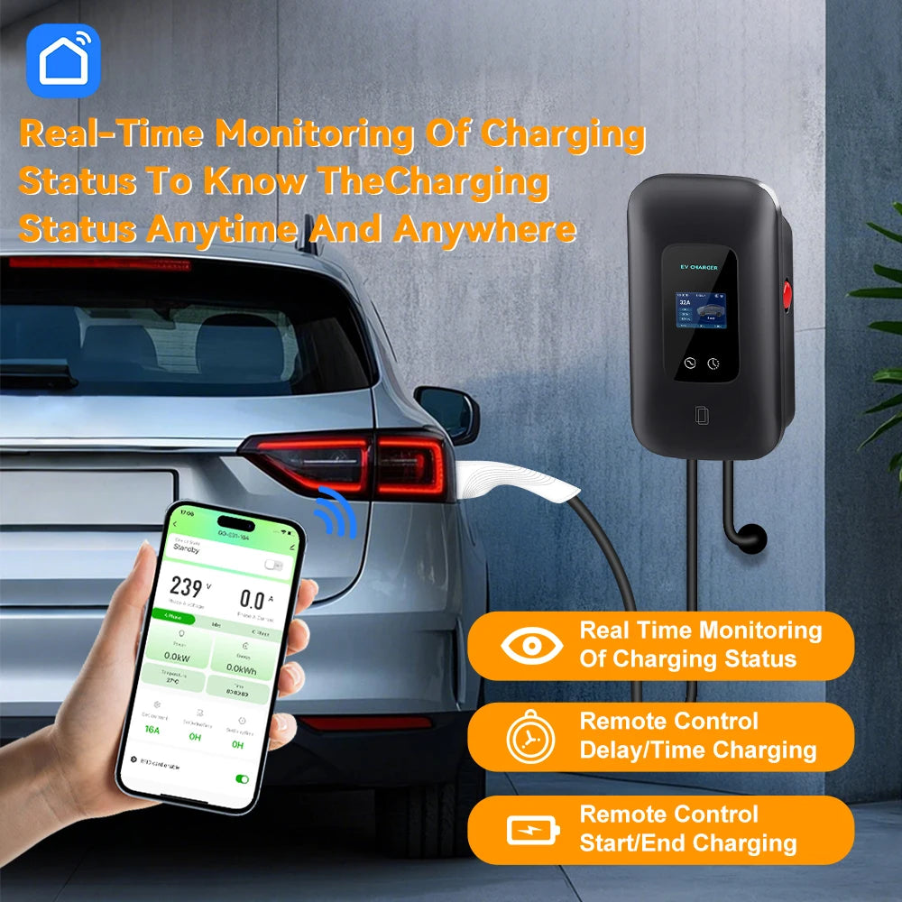 IPENGEN Type2 EV Charger Station 32A 7KW Charging Station 11KW 22KW 3Phase IEC 62196-2 EVSE Wallbox Smart Wireless APP Control
