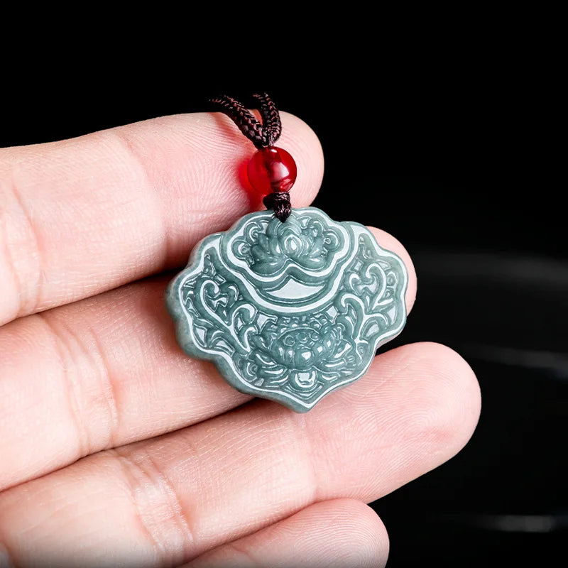 Burmese Jadeite Lotus Pendant Necklace Fashion Accessories Carved Amulet Burmese Jade Natural Gemstone Real Jewelry Talismans