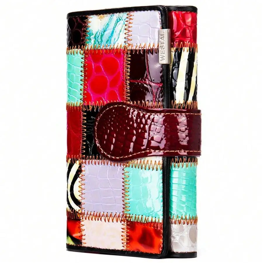 Elegant Ladies Handmade Bag Short Wallet Diamond/Grid Pattern Colourful Splicing Multi Card Position Head Layer Cowhide Ladies Coin Purse Christmas Gifts For Women