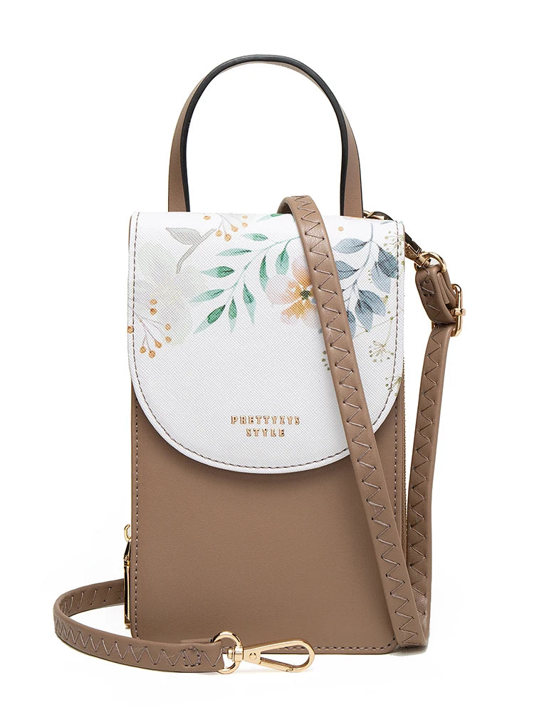 2024 Spring/summer new women's touch screen mobile phone bag Korean version PU leather clamshell printed shoulder bag Multi-func