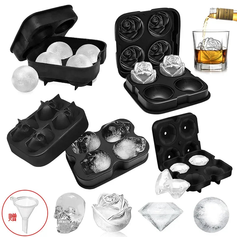 Tray Easy to Take Out Suitable for Whiskey Party Supplies Silicone 3D Balls Skull Diamond Shaped Ice Mold Reusable Ice Cube Mold