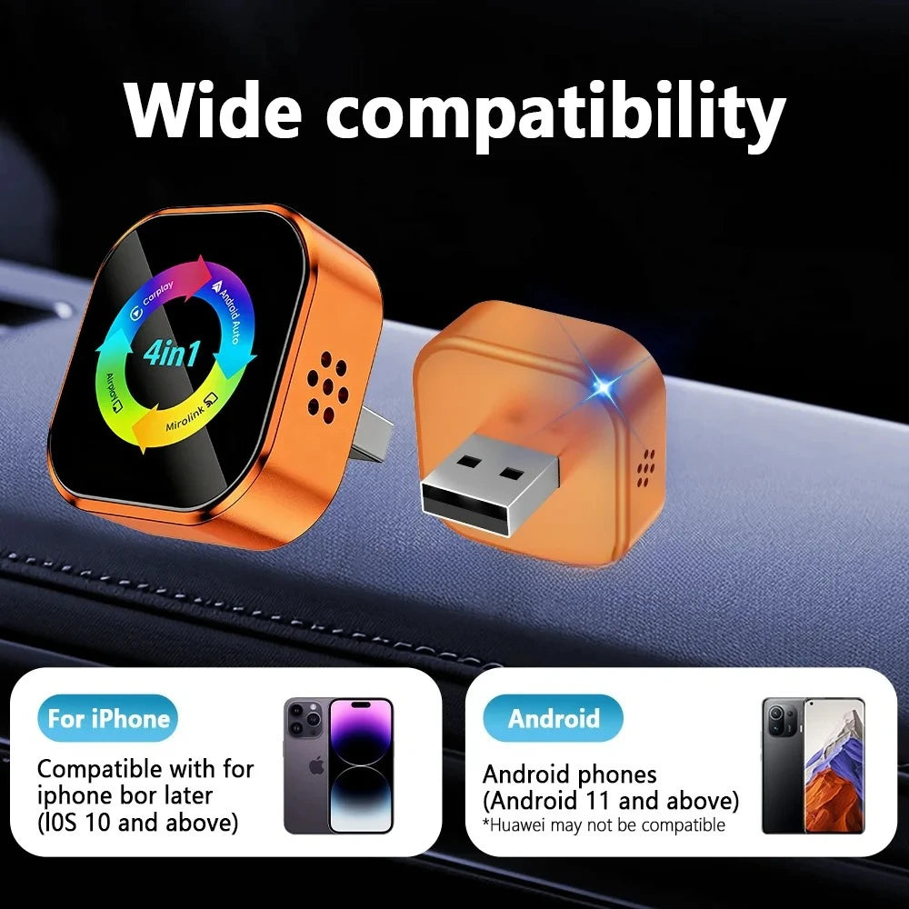 2026 Fast Response 4IN1 Wireless CarPlay Transmitter Airplay Mirror Link WiFi Bluetooth Smart Cast Car Music Tool
