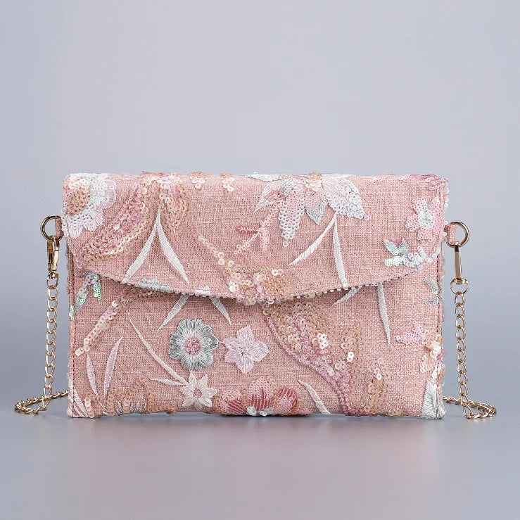 XMESSUN New Sequined Embroidery Envelope Clutch Bags for Women,Fashion Design Europe and America Casual Shoulder Bag Pouch Bag