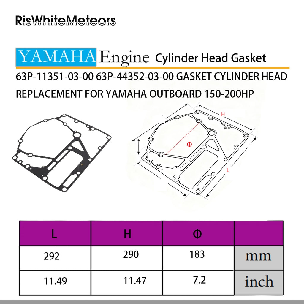 63P-11351-03-00 63P-44352-03-00 Gasket Cylinder Head Replacement for Yamaha Outboard 150-200HP