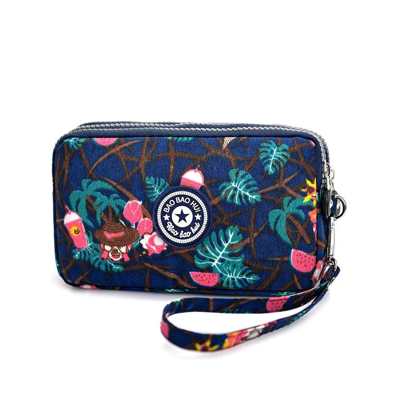 Stylish Jellyfish Print Triple Zipper Phone Bags, Compact Canvas Clutch Purse for Women’s Daily Essentials Casual Wallets Use