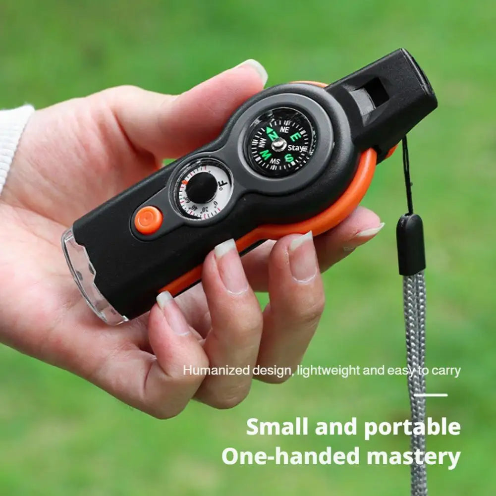 7 in 1 Emergency Survival Whistle Compass Thermometer Referee Cheerleading Whistle Sporting Goods Camping Hiking Outdoor Tools
