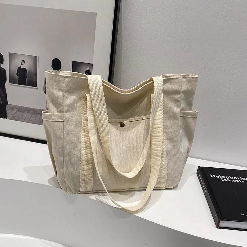 New Large Capacity Canvas Tote with Multiple Pockets-Perfect for School/work Commute/travel and Shopping Bags on One Shoulder