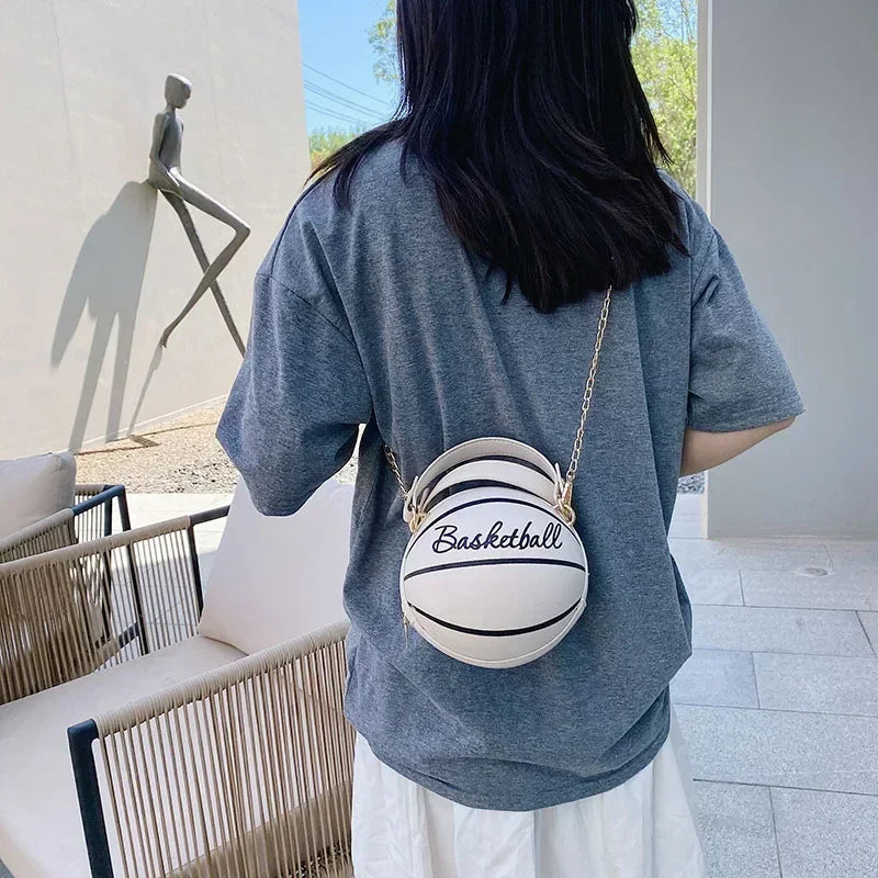 Personality Female Leather Pink Basketball Bag Ball Purses for Teenagers Women Shoulder Bags Crossbody Chain Hand Bags