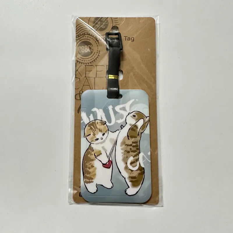 New Cute Shark Cat Luggage Tag Cartoon Anime PVC Bus Card Holder Cover Portable Travel Suitcase Label Antilost Address Card Tag