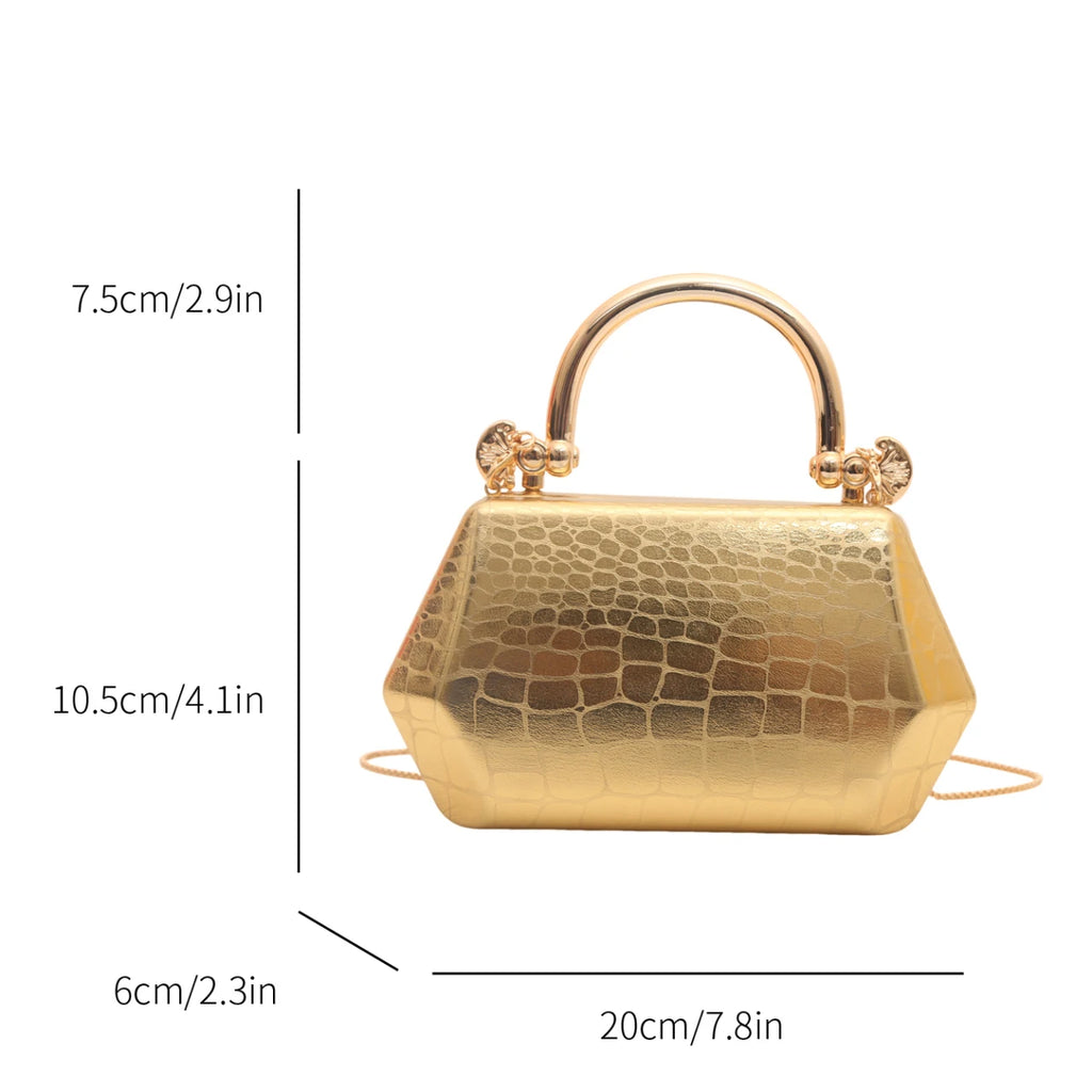 Women's Handbag Bags for Women 2026 Fashion Clutches Gold  Geometric Mini Box Party Evening Purse Crossbody Shoulder Bag