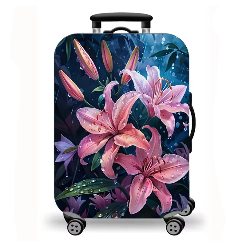 Luggage Cover, Luxury Floral Rose Print Stretch Suitcase Protector for Travel, Elegant Peony Sunflower Art Design