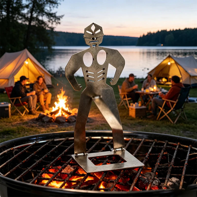 Stainless Steel Bbq Muscle Man Sausage Holder Fun Sausage Grill Reusable Hot Dog Grill Perfect For Outdoor Camping Supplies Gift
