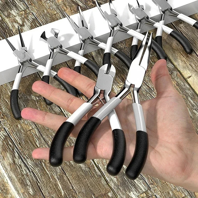 Mini Pointed Flat Mouth Extended Needle Nose Pliers Set with Oblique Tip for Wire Binding and Jewelry Making Tools