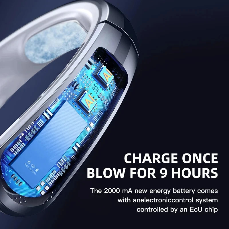 Lenovo 8000mAh USB Hanging Neck Fan Portable Bladeless Mini Rechargeable Mute LED Digital Display Electric Fans Air Cooler New