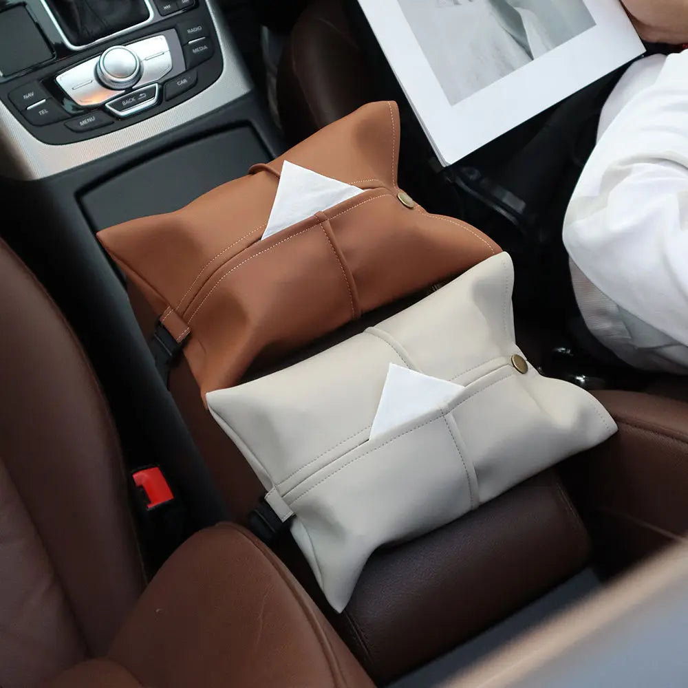Leather Car Tissue Box Car Center Console Armrest Napkin Storage Sun Visor Backseat Tissue Case Car mounted paper tissue box