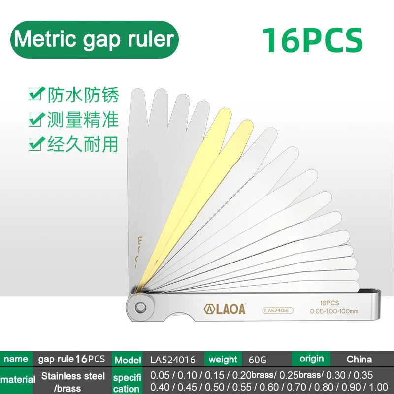 LAOA 14pcFeeler Gauge Metric Size 0.05-1mm Thickness Gauge Set Valves Foliage of Valves Spark Plug Gap For Measurement Probe Gap