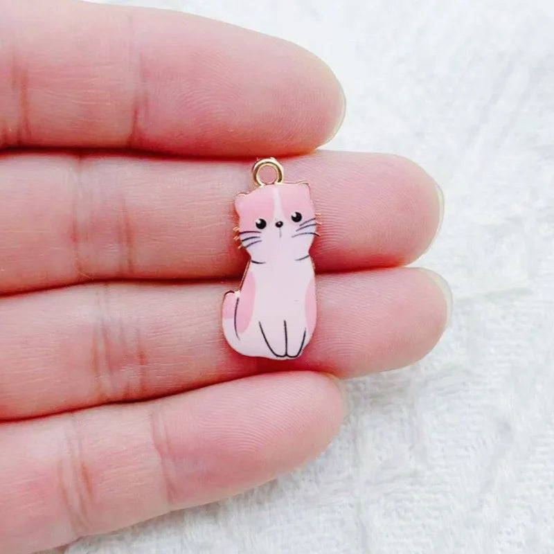 12pcs Cartoon Alloy Drip Oil Cute Cat Pendant DIY Accessories Cat Necklace Bracelet Key Pendant